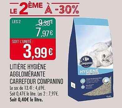LITIÈRE HYGIÈNE AGGLOMÉRANTE CARREFOUR COMPANINO