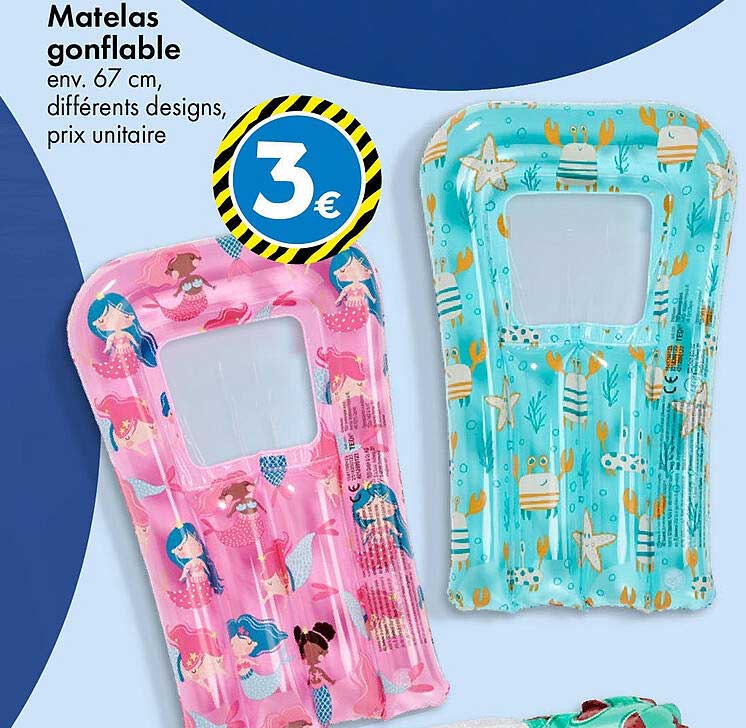 Matelas gonflable environ 67 cm, différents designs, prix unitaire