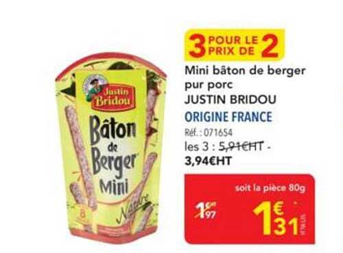 Mini bâton de berger pur porc JUSTIN BRIDOU