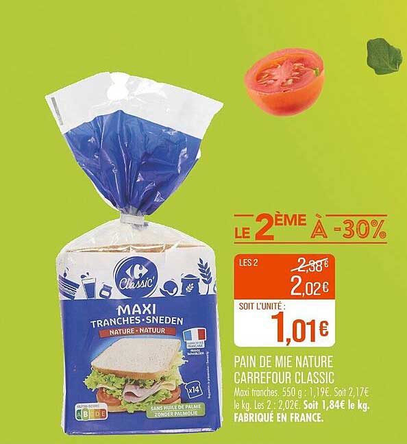 PAIN DE MIE NATURE CARREFOUR CLASSIC