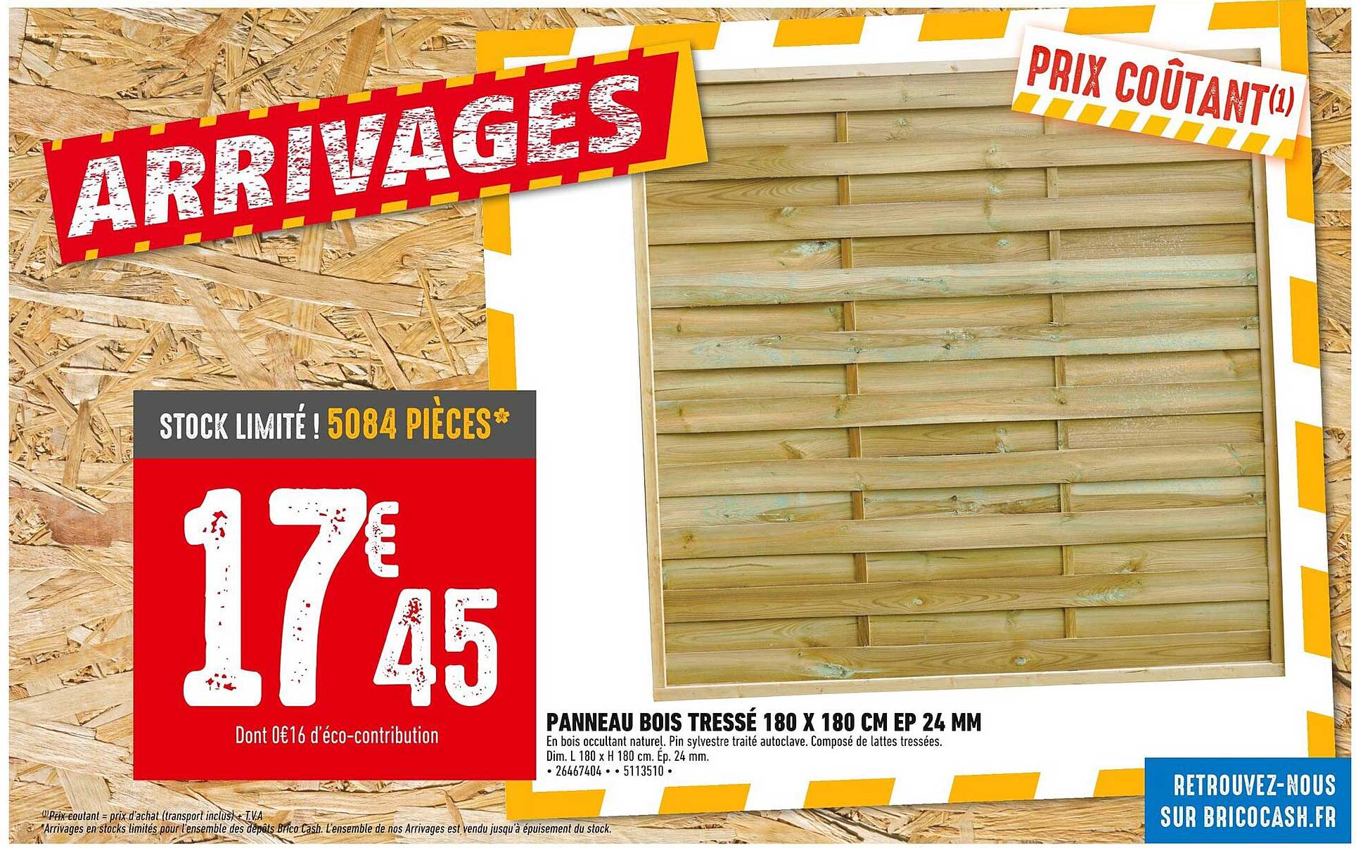 Panneau Bois Tressé 180 X 180 CM EP 24 MM