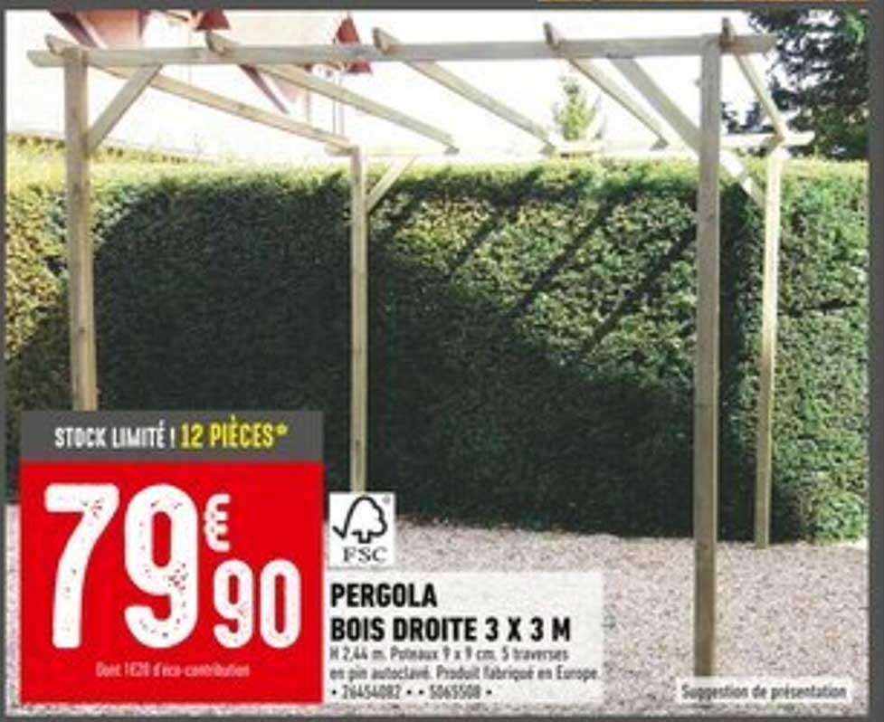 PERGOLA BOIS DROITE 3 X 3 M
