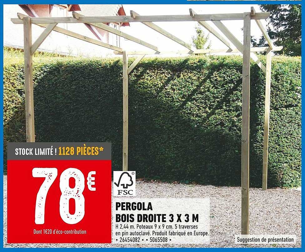 PERGOLA BOIS DROITE 3 X 3 M