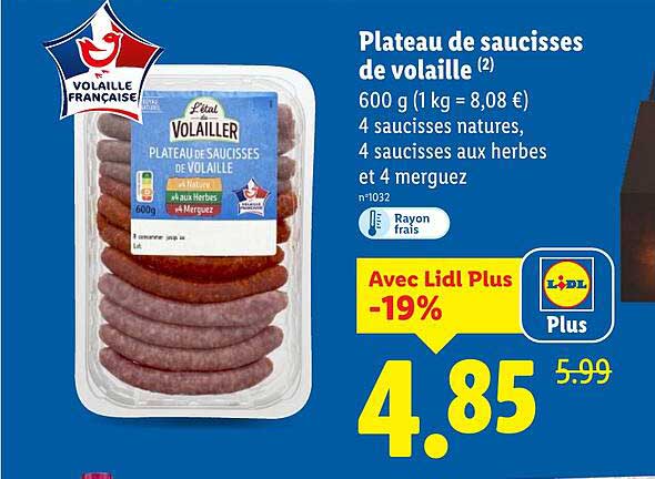 Plateau de saucisses de volaille