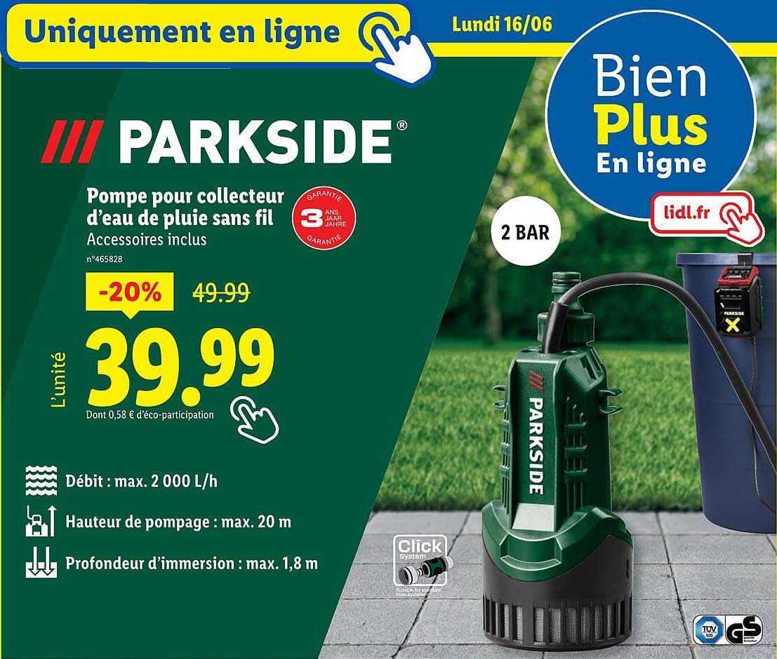 Pompe pour collecteur d’eau de pluie sans fil PARKSIDE