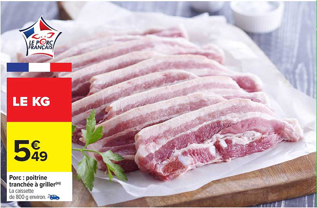 Porc : poitrine tranchée à griller