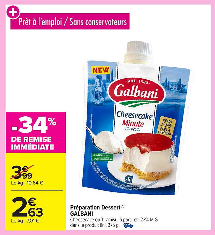 Préparation Dessert Galbani Cheesecake Minute