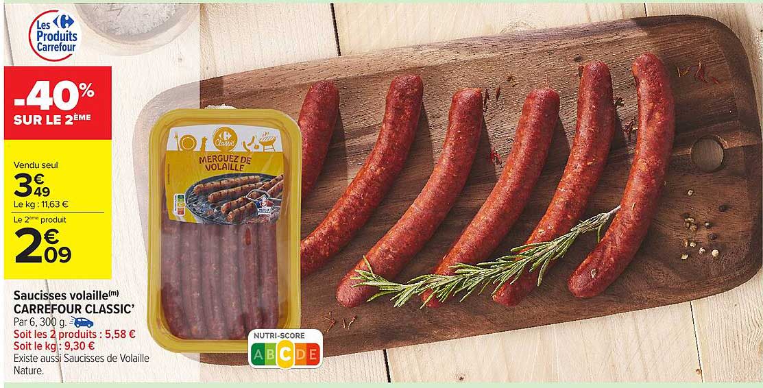 Saucisses volailles CARREFOUR CLASSIC'