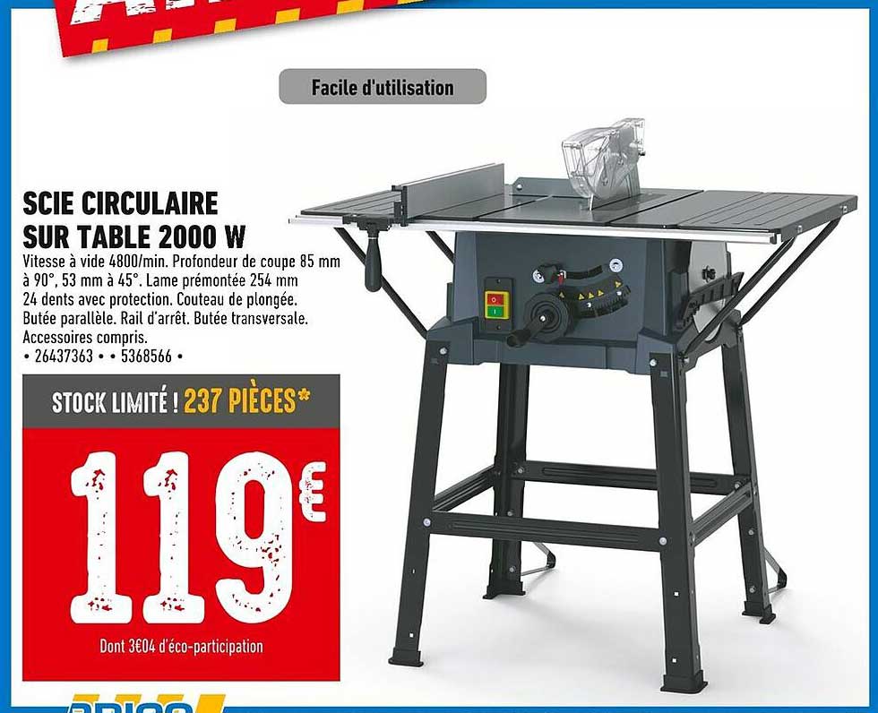 SCIE CIRCULAIRE SUR TABLE 2000 W
