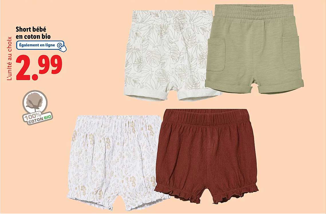 Short bébé en coton bio