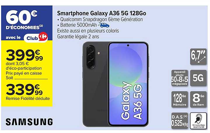 Smartphone Galaxy A36 5G 128Go