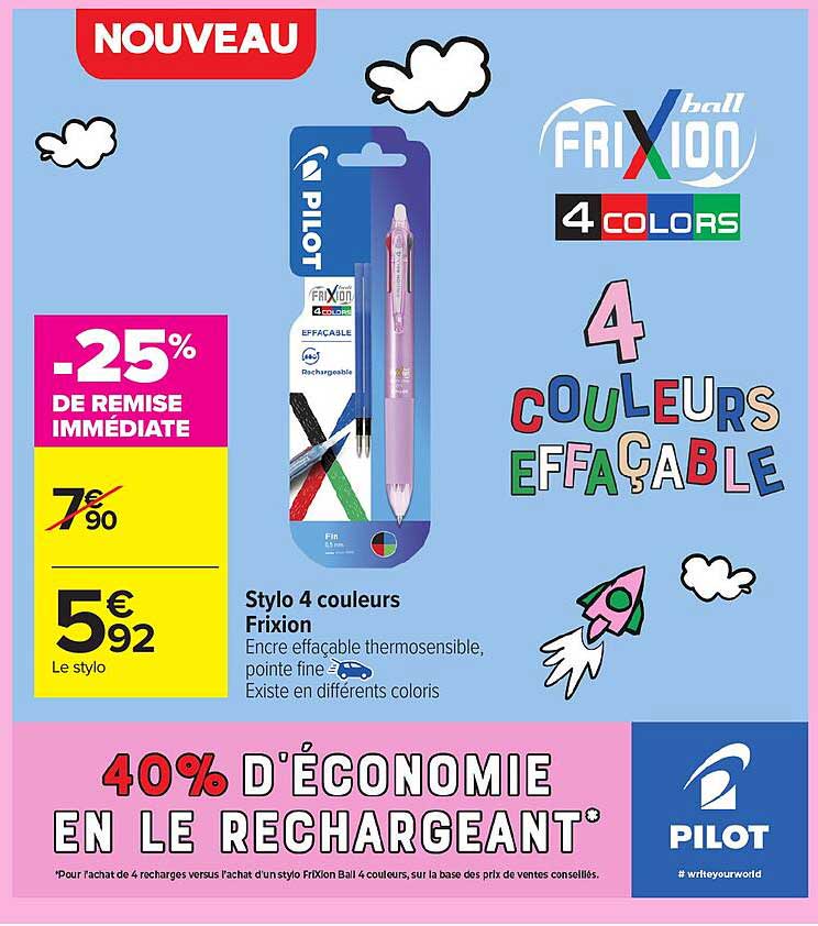 Stylo 4 couleurs Frixion