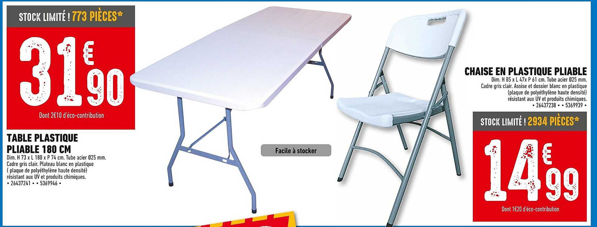 TABLE PLASTIQUE PLIABLE 180 CM