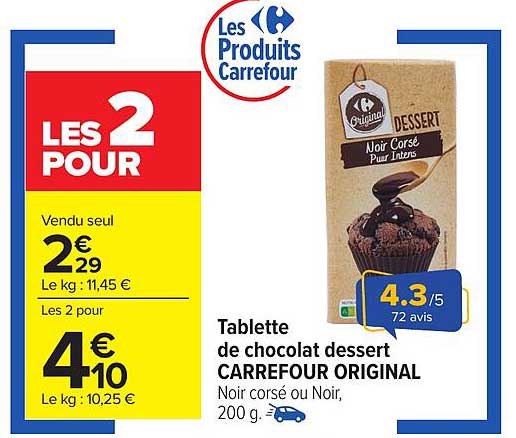Tablette de chocolat dessert CARREFOUR ORIGINAL