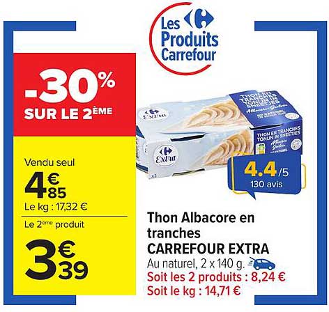 Thon Albacore en tranches CARREFOUR EXTRA