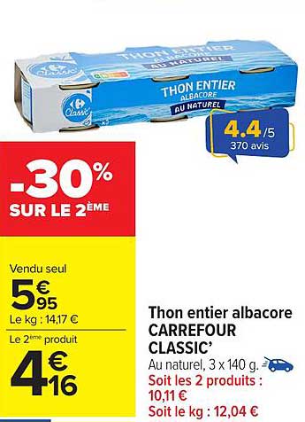 Thon entier albacore CARREFOUR CLASSIC’