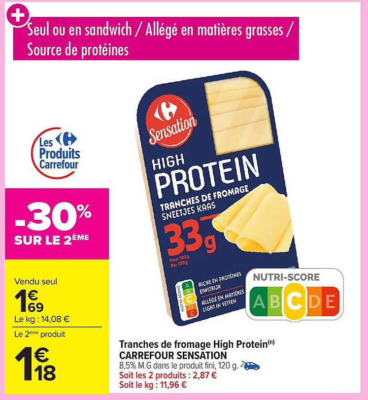 Tranches de fromage High Protein CARREFOUR SENSATION