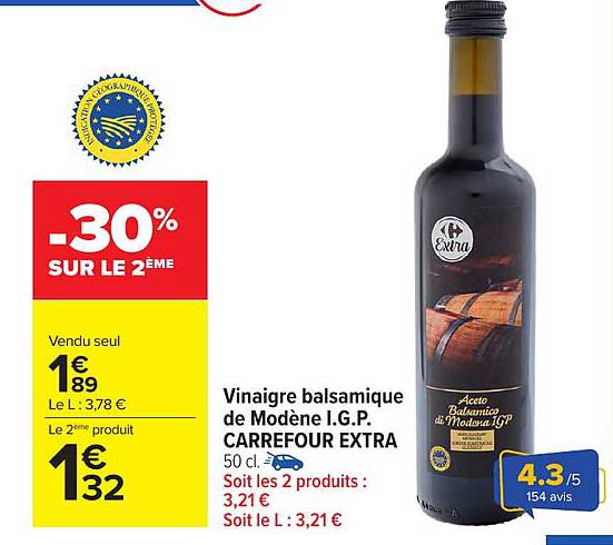 Vinaigre balsamique de Modène I.G.P. CARREFOUR EXTRA 50 cl