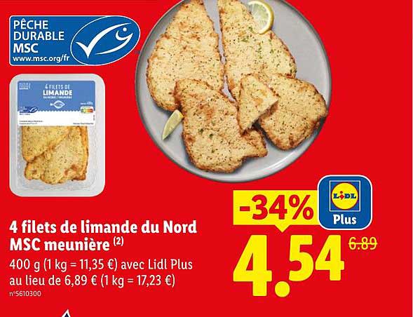 4 filets de limande du Nord MSC meunière