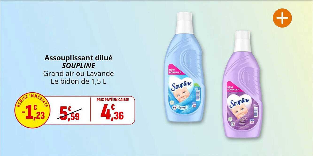 Assouplissant dilué SOUPLINE Grand air ou Lavande Le bidon de 1,5 L