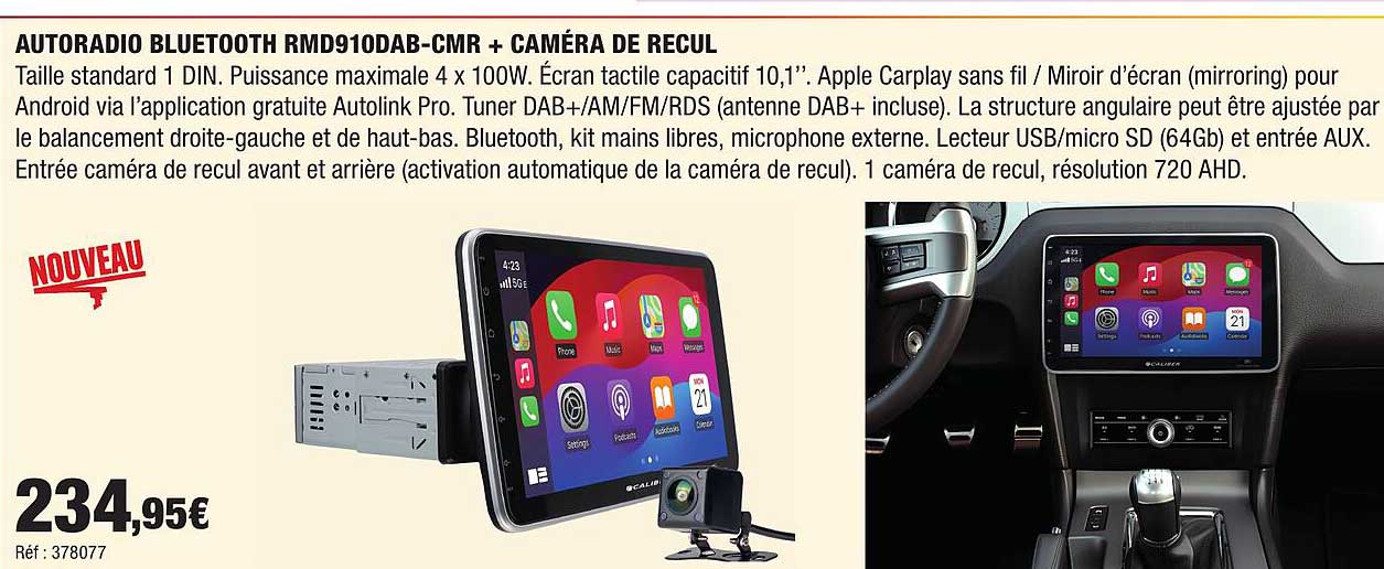 AUTORADIO BLUETOOTH RMD910DAB-CMR + CAMÉRA DE RECUL