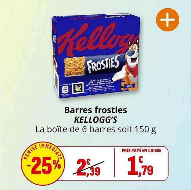 Barres frosties KELLOGG'S La boîte de 6 barres soit 150 g