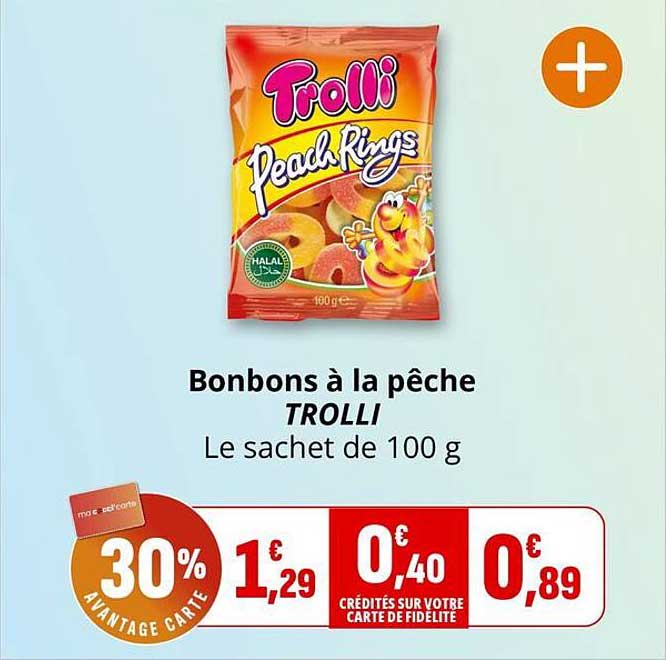 Bonbons à la pêche TROLLI Le sachet de 100 g