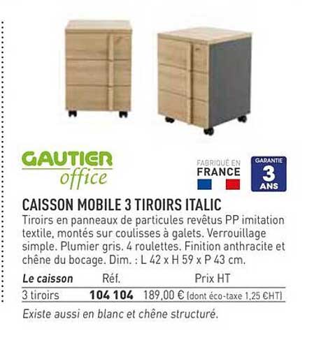 CAISSON MOBILE 3 TIROIRS ITALIC