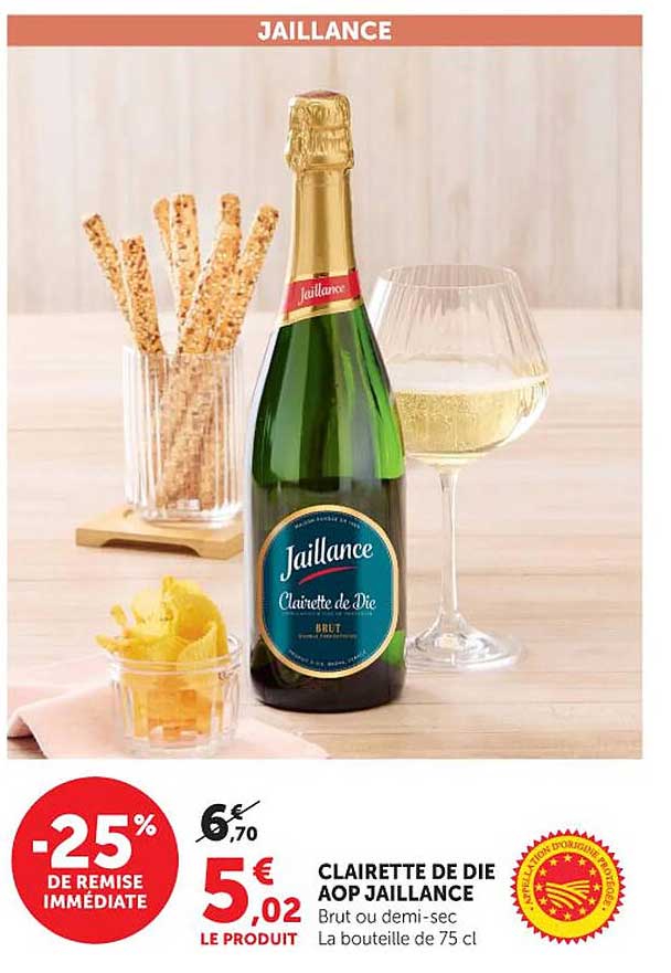 CLAIRETTE DE DIE AOP JAILLANCE Brut ou demi-sec La bouteille de 75 cl