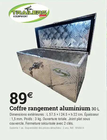 Coffre rangement aluminium 30 L