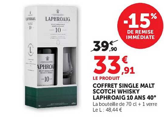 COFFRET SINGLE MALT SCOTCH WHISKY LAPHROAIG 10 ANS 40°