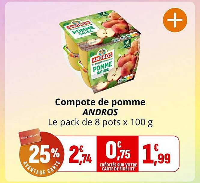 Compote de pomme ANDROS Le pack de 8 pots x 100 g