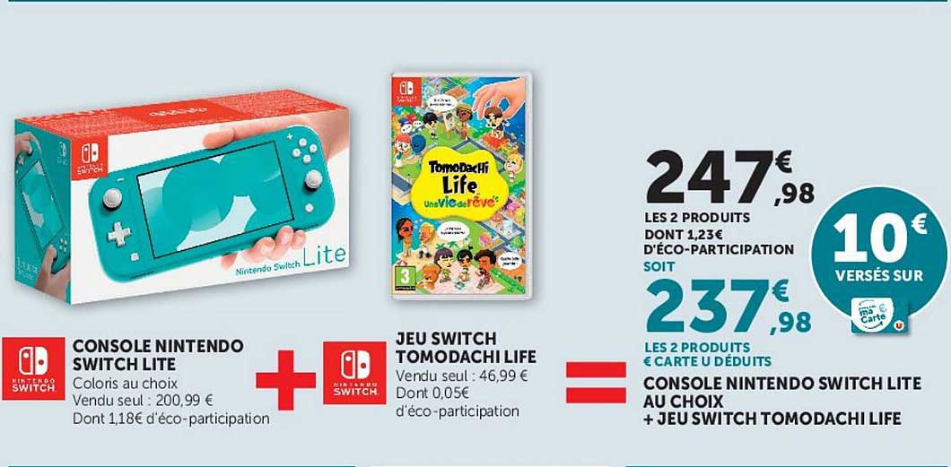 CONSOLE NINTENDO SWITCH LITE AU CHOIX + JEU SWITCH TOMODACHI LIFE