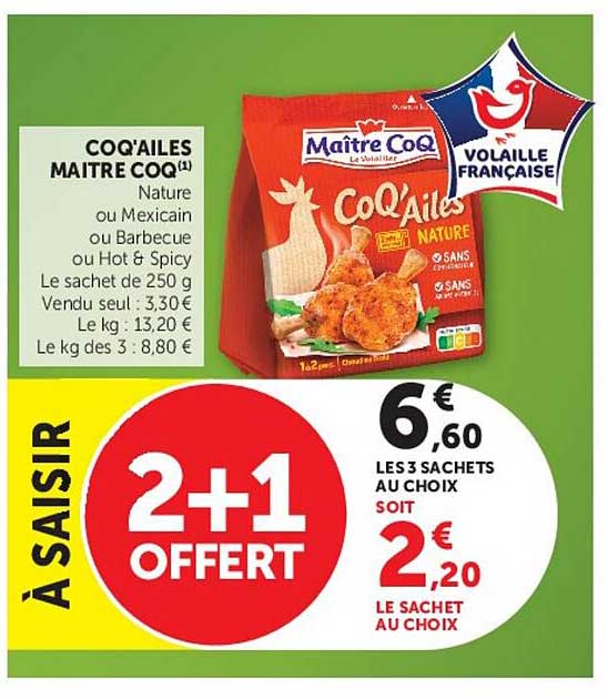COQ'AILES MAITRE COQ Nature ou Mexicain ou Barbecue ou Hot & Spicy