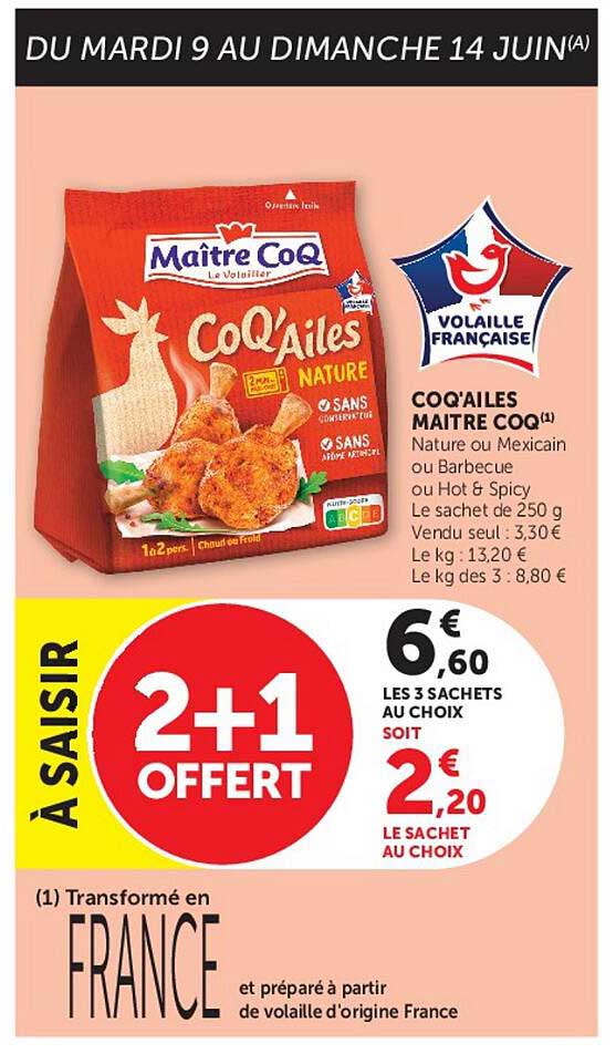 COQ’AILES MAITRE COQ Nature ou Mexican ou Barbecue ou Hot & Spicy