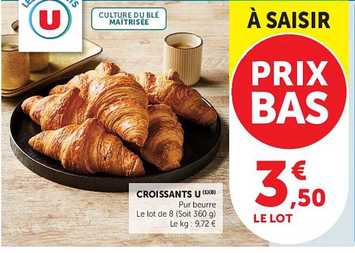 CROISSANTS U (1)(B) Pur beurre Le lot de 8 (Soit 360 g)