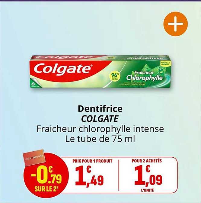 Dentifrice COLGATE Fraicheur chlorophylle intense Le tube de 75 ml