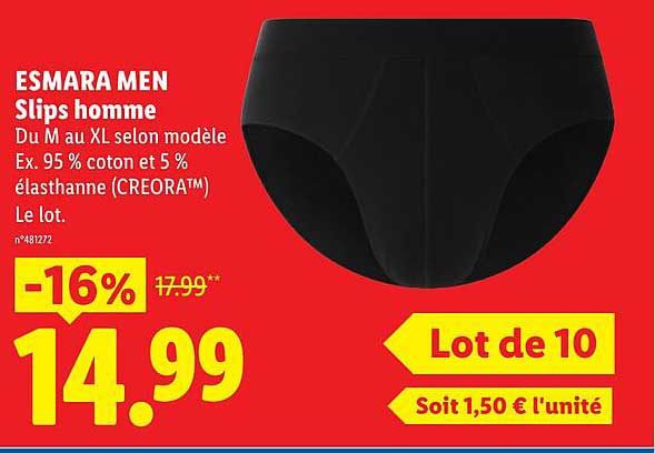 ESMARA MEN Slips homme Du M au XL, selon modèle Ex. 95 % coton et 5 % élasthanne (CREORA™) Le lot.