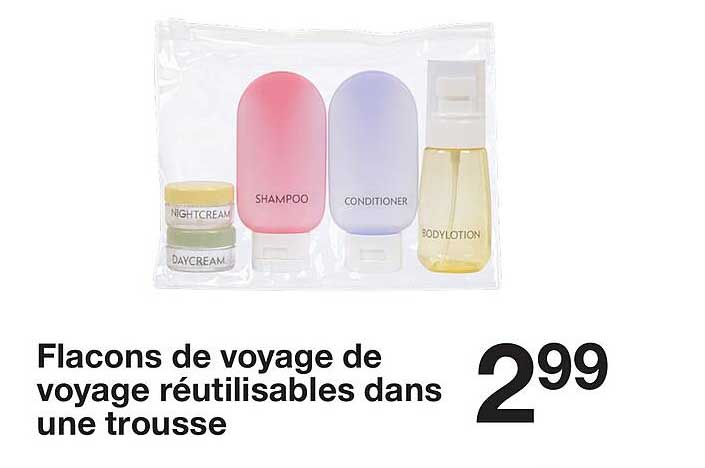 Flacons de voyage de voyage réutilisables dans une trousse