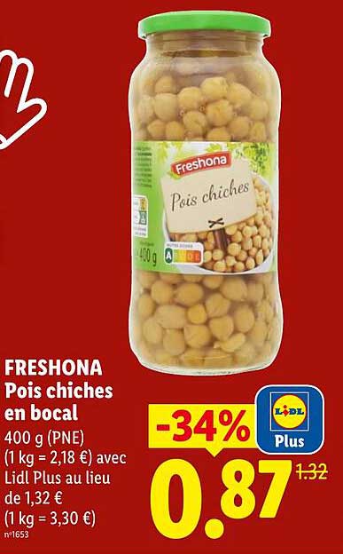 FRESHONA Pois chiches en bocal 400 g (PNE)