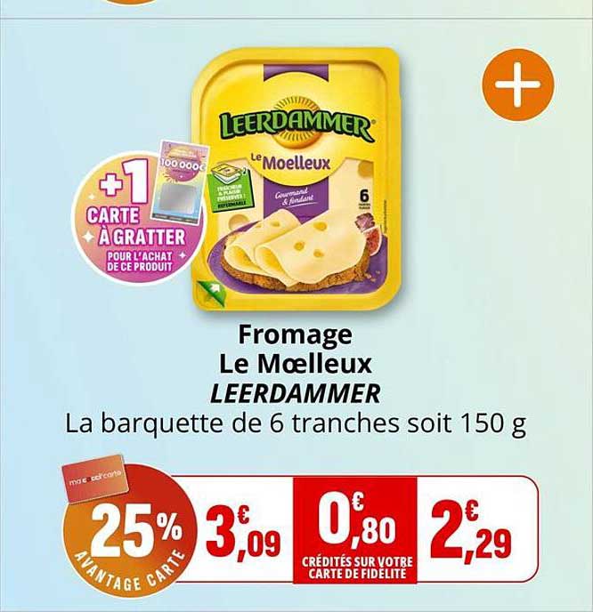 Fromage Le Moelleux LEERDAMMER La barquette de 6 tranches soit 150 g