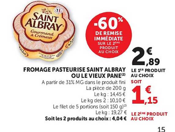 FROMAGE PASTEURISÉ SAINT ALBRAY OU LE VIEUX PANE