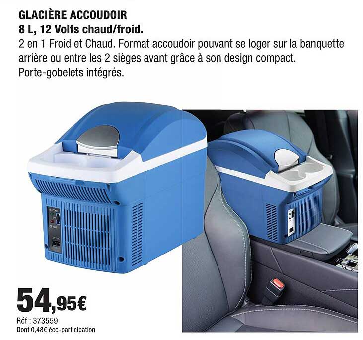 GLACIÈRE ACCOUDOIR 8 L, 12 Volts chaud/froid.