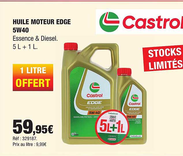 HUILE MOTEUR EDGE 5W40 Essence & Diesel. 5 L + 1 L.