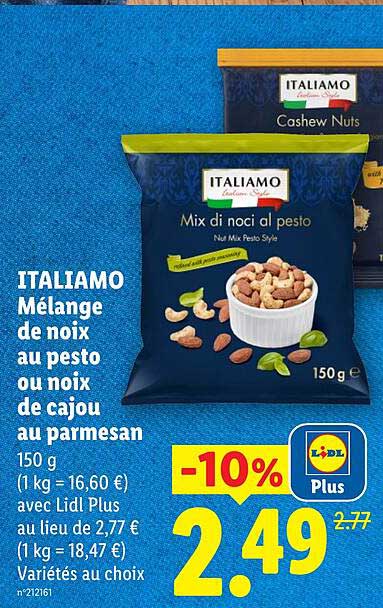 ITALIAMO Mélange de noix au pesto ou noix de cajou au parmesan 150 g