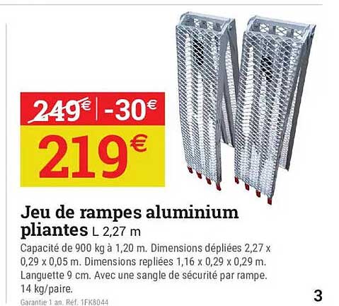 Jeu de rampes aluminium pliantes L 2,27 m