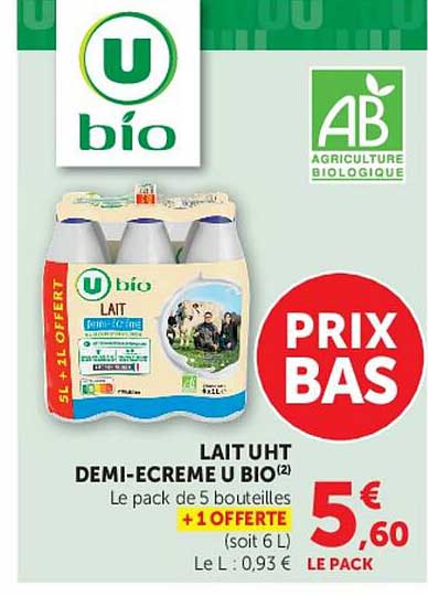 LAIT UHT DEMI-ECREME U BIO