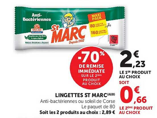 LINGETTES ST MARC Anti-bactériennes ou soleil de Corse Le paquet de 80