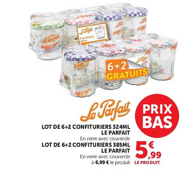 LOT DE 6+2 CONFITURIERS 324ML LE PARFAIT