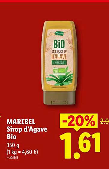 MARIBEL Sirop d'Agave Bio 350 g (1 kg = 4,60 €)